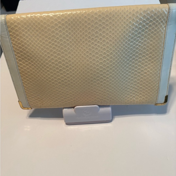 Clutch Koret Lizard Skin Cream & White Signature Handbag Metal Clasp Vintage - Picture 9 of 15